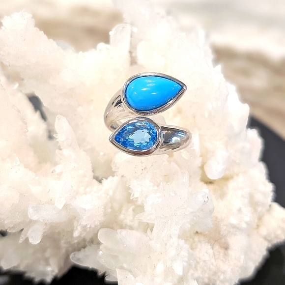 925 Silver Larimar And Blue Topaz Ring - Picture 10 of 10